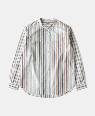 Colour Stripe Band Collar Shirt - White