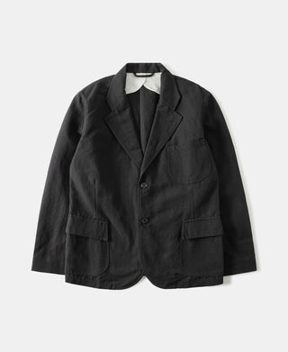 Textured Linen-Cotton Sack Jacket in Black