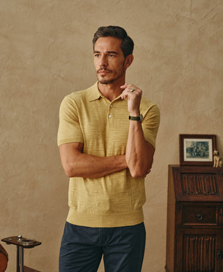 Lightweight Slub Cotton Knit Polo - Mustard