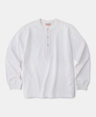 1930er 10,5 Unzen Baumwoll-Loopwheel-Henley-Hemd in Schlauchform – Weiß