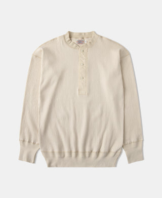 Ribbed Long Sleeve Henley T-Shirt - Apricot
