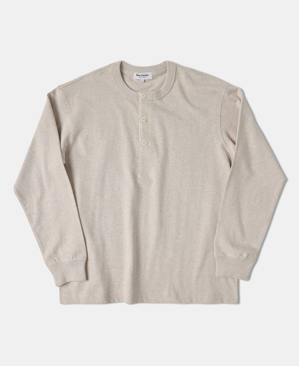 1930s 10.5 oz Cotton Loopwheel Tubular Henley Shirt - Oatmeal | Time ...