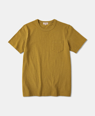 7,4 oz Slub Cotton Loopwheel T-Shirt mit röhrenförmiger Tasche – Senfgelb