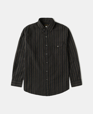 1940s Jacquard Stripe Work Shirt - Black