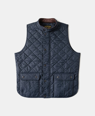 Corduroy Trimmed Diamond Quilted Field Vest – Navy