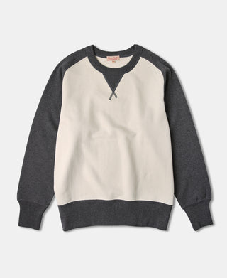 14 oz Loopwheel-Sweatshirt mit Rundhalsausschnitt und kontrastierenden Spitzen – Grau/Aprikose