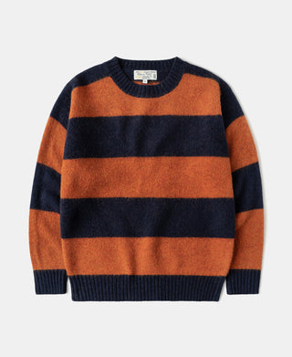Brushed Wool Striped Sweater - Dark Blue/Orange