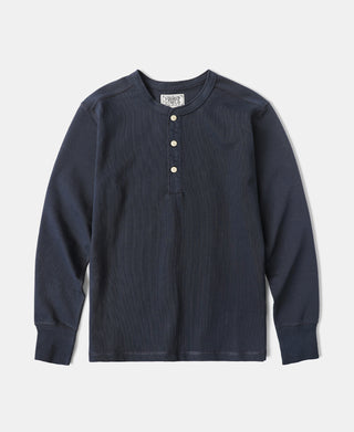 Vintage Langarm-Henley-Shirt – Marineblau