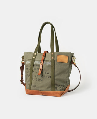 Canvas Leather Crossbody Tote Bag - Olive