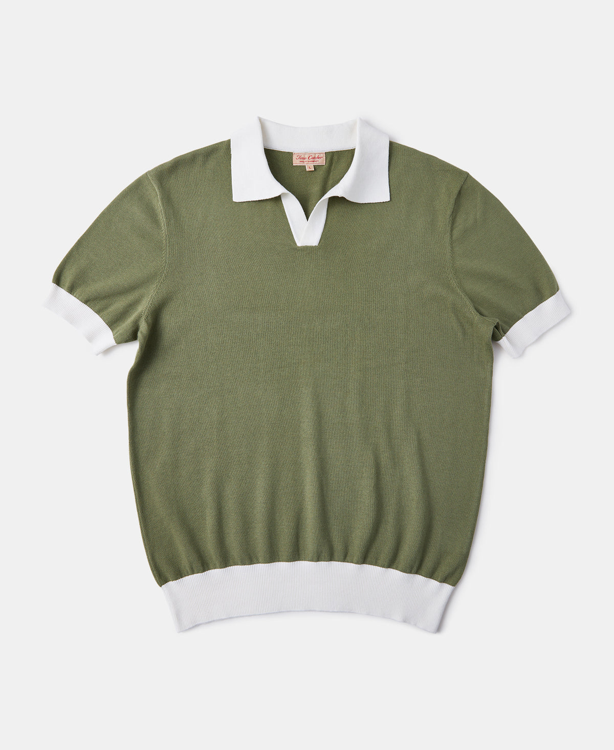 Two-Tone Johnny Collar Cotton Polo Shirt - White/Green