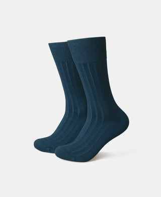 Navy ribbed dress crew socks, two-pack with striped knit texture