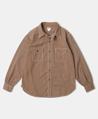 Chestnut brown pointed-collar button-up shirt with chest flap pockets