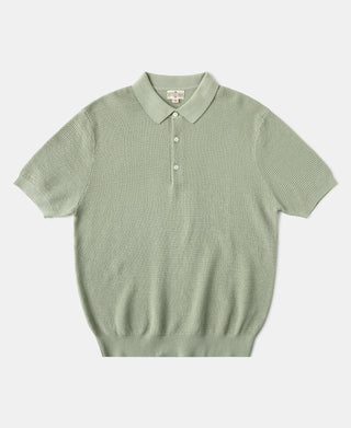 Light green jacquard short-sleeve polo shirt with button placket and collar