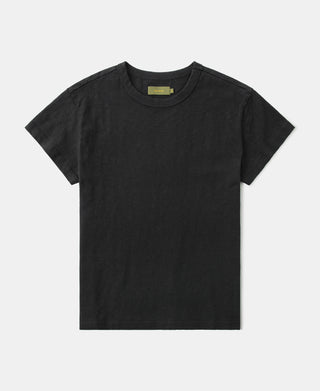 Black slub cotton cap-sleeve T-shirt with crew neck