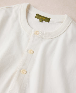 1930s 10.5 oz Cotton Loopwheel Tubular Henley Shirt - White