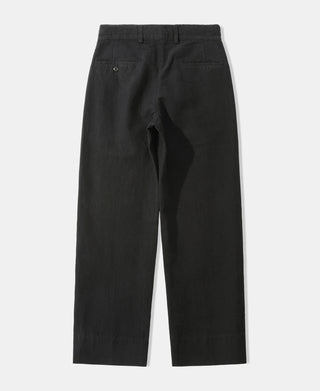 back view of Textured Linen-Cotton Trousers – Black