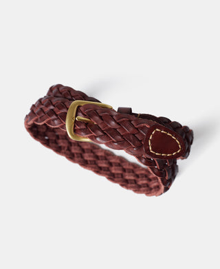 Braided Leather Belt - Burgundy