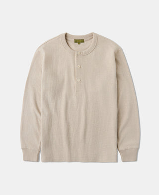 1930s 10.5 oz Cotton Loopwheel Tubular Henley Shirt - Oatmeal