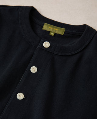 1930s 10.5 oz Cotton Loopwheel Tubular Henley Shirt - Black