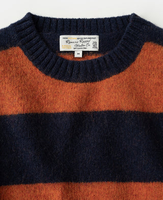 Brushed Wool Striped Sweater - Dark Blue/Orange