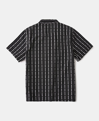 캠프 칼라 자카드 스트라이프 반소매 셔츠 - 블랙/화이트
