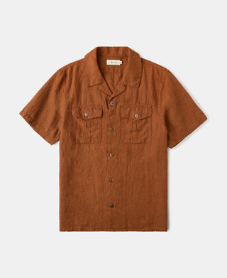 Yarn-dyed Linen Camp-Collar Shirt in Red