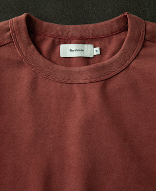 collar detail of Clay Sun-Washed Cotton Long Sleeve T-Shirt