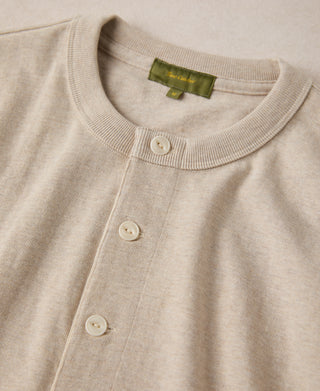 1930s 10.5 oz Cotton Loopwheel Tubular Henley Shirt - Oatmeal