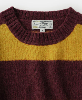 Brushed Wool Striped Sweater - Wine Red/Yellow