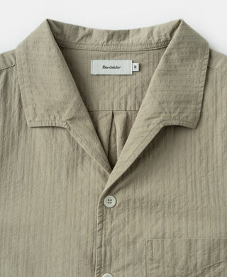 neckline detail of Italian Collar Salt-Shrunk Shirt - Khaki Green