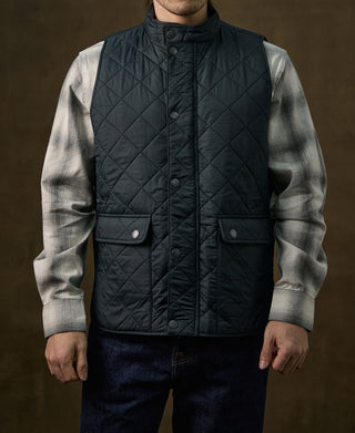Corduroy Trimmed Diamond Quilted Field Vest – Dark Green