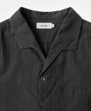 neckline detail of Italian Collar Salt-Shrunk Shirt - Black