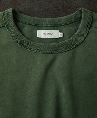 collar detail of Green Sun-Washed Cotton Long Sleeve T-Shirt 