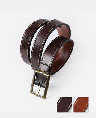 Brass-Tipped Reversible Leather Belt - Coffee / Brown