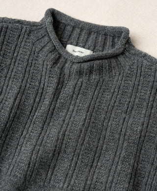 Mock Neck Pure Wool Guernsey Sweater - Gray
