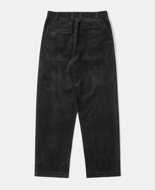 Black corduroy trousers with straight leg and front pintuck pleats