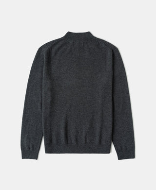 Heather gray merino wool mock neck sweater, back view on a white background