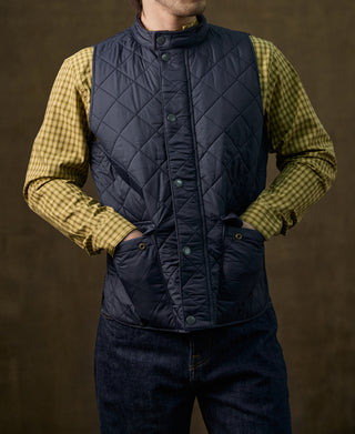 Corduroy Trimmed Diamond Quilted Field Vest – Navy