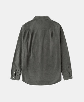 Dark gray brushed cotton flannel work shirt, button-up back view with yoke and cuffs