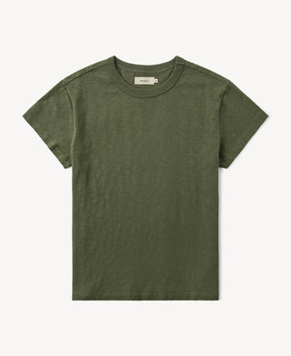 Vintage Slub Cotton Cap Sleeve T-Shirt in Olive