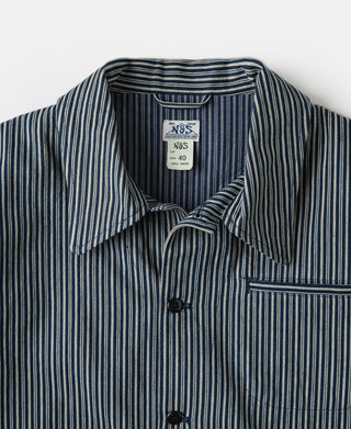 Striped cossack jacket with stand collar and dark button front