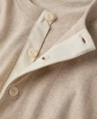 1930s 10.5 oz Cotton Loopwheel Tubular Henley Shirt - Oatmeal