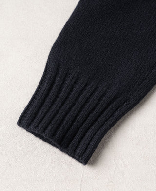 Mock Neck Pure Wool Guernsey Sweater - Navy