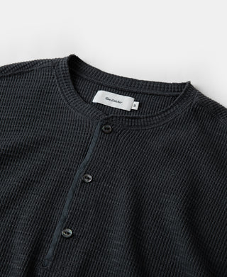 Honeycomb Waffle Knit Henley T-Shirt - Vintage Black