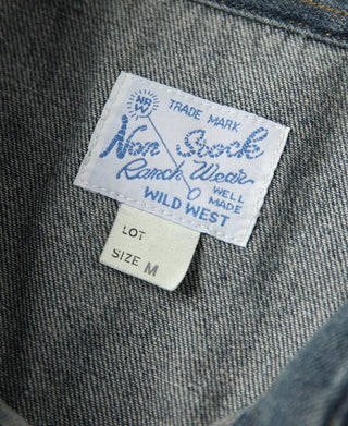 Denim western shirt care label with size M tag attached