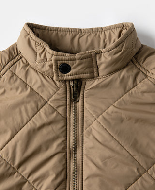 Reversible Diamond Quilted Stand-Collar Jacket - Khaki