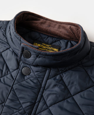 Corduroy Trimmed Diamond Quilted Field Vest – Navy