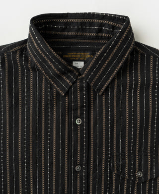 1940s Jacquard Stripe Work Shirt - Black