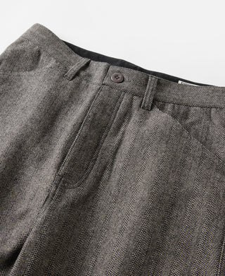 Wool Blend Herringbone Work Trousers - Light Brown