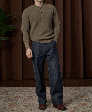 Textured Melange Knit Henley Shirt - Taupe